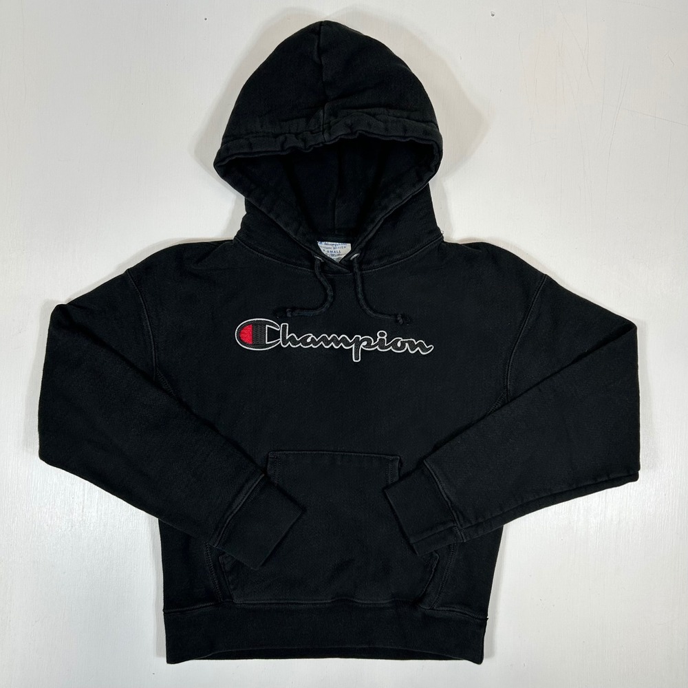 Champion Reverse Weave Hoodie Black Embroidered Script Logo XS GF757 003
